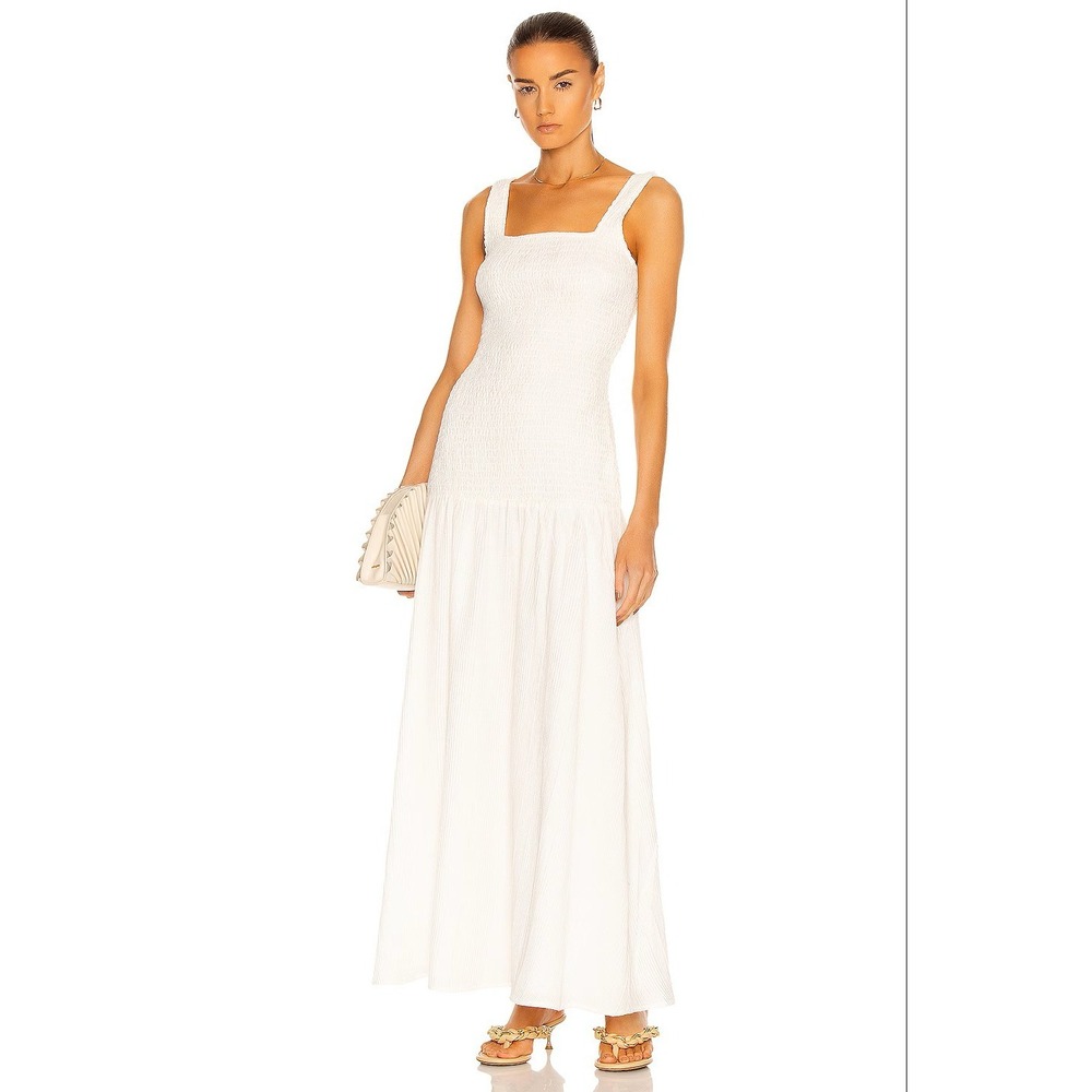 Atoir‎ Eros Maxi Dress 4 Pearl Ivory Gauze Smocked Quiet Luxury Crinkle Bridal